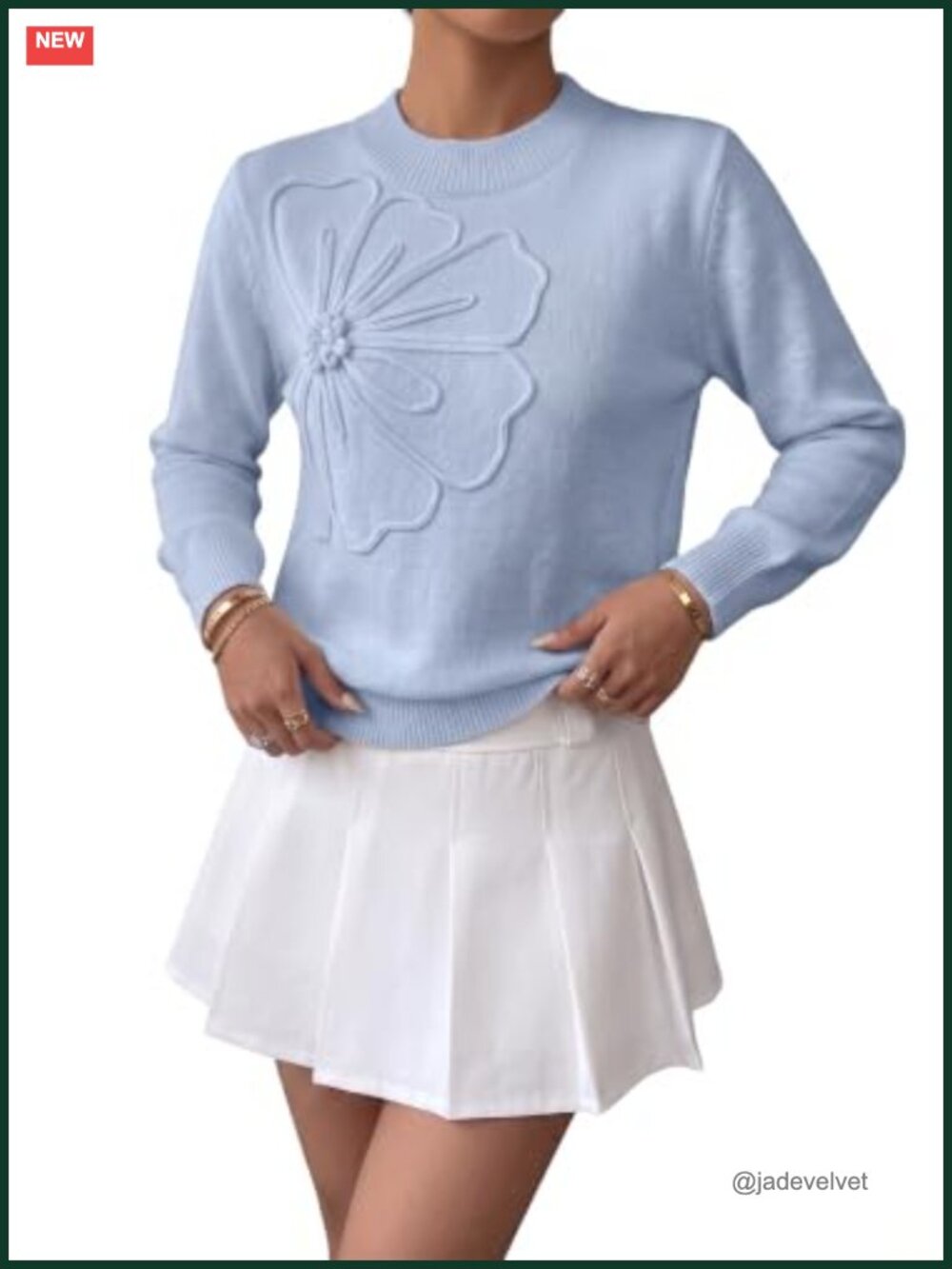Women's 3D Flower Knit Pullover Sweater Fall Outfit